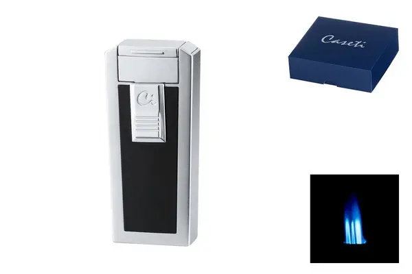 Caseti Feuerzeug 3xJet chrom gebürstet/schwarz 