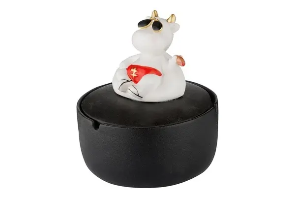 Aschenbecher, Keramik schwarz/weiß Kuh, 13x 14cm 