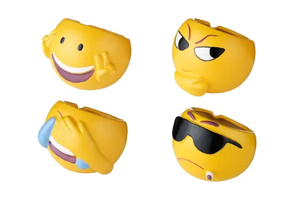 Aschenbecher 4er Set, Keramik gelb Emoji, Ø 10cm, H. 8cm 