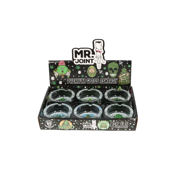 Aschenbecher Glas, Hanf versch. Motive, Ø 8,5cm, H. 3,3cm 