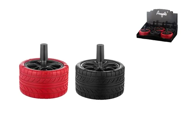 Angelo Schleuderaschenbecher, Metall gummiert schwarz/rot Autoreifen, Ø 9cm 
