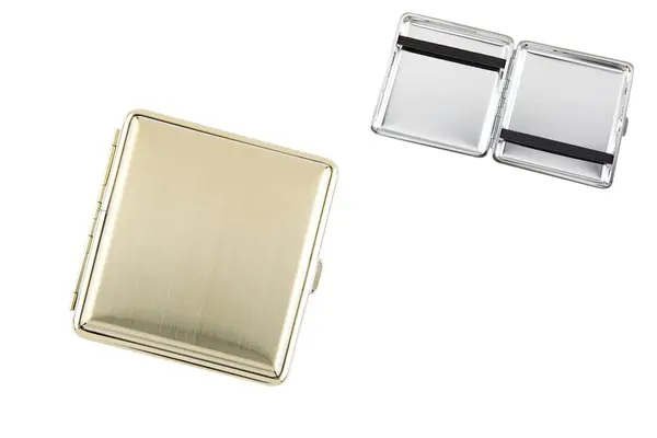 Angelo Zigaretten Etui 20er, 85mm, Metall goldfarben, Gummi 