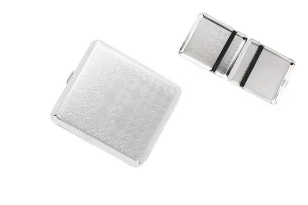 Angelo Zigaretten Etui 18er, 85mm, Metall chrom Satin Dekor, Gummi 
