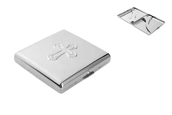 Angelo Zigaretten Etui, 85mm, Chrom/Kreuz, Clip 