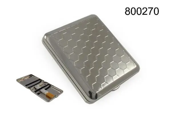 Angelo Zigaretten Etui 18er, 85mm, Metall chrom Wabe, Gummi 