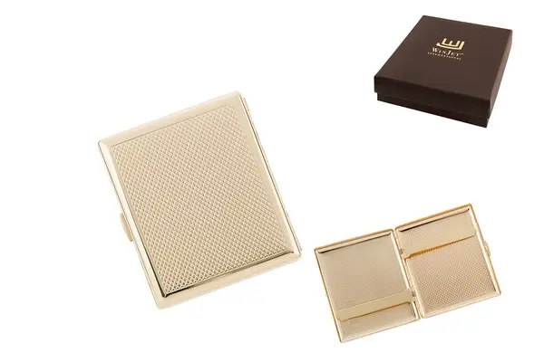 Winjet Zigarettenetui 18er, 85mm, Metall Rauten+Streifen goldfarben, Clip 