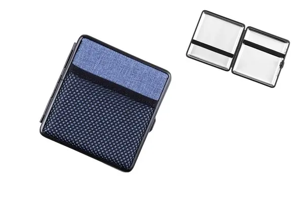 Angelo Zigarettenetui 20er, 85mm KL blau incl. Kartenhalter, Gummi 