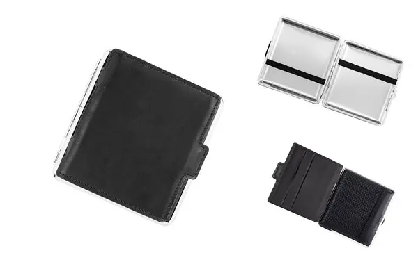 Angelo Zigarettenetui 20er, 85mm KL schwarz incl. Kartenhalter, Gummi 