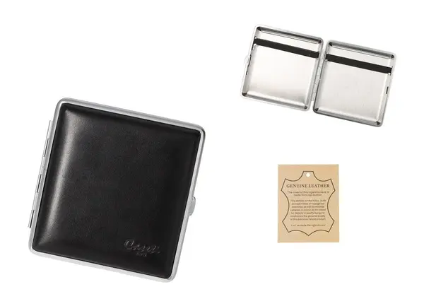 Caseti Zigaretten Etui Leder schwarz, 20er, Gummi 