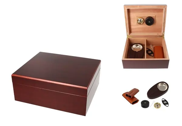GERMANUS Humidor Set Rotbraun – 26 x 22,5 x 10,8 cm