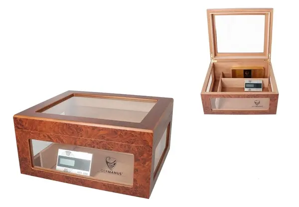 GERMANUS Humidor Oro Wurzelholz-Optik – 32 x 27,5 x 15,2 cm