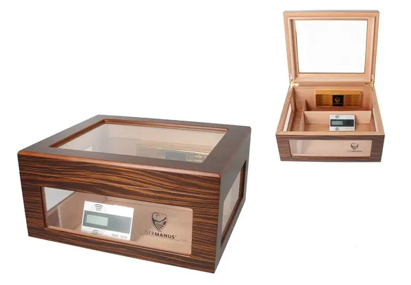 GERMANUS Humidor Oro Braun mit Maserung – 32 x 27,5 x 15,2 cm