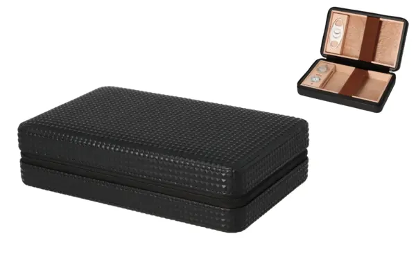 Angelo Reisehumidor PU Diamond schwarz mit Cutter/Hygrometer/Befeuchter 24x15,2x6,5cm 