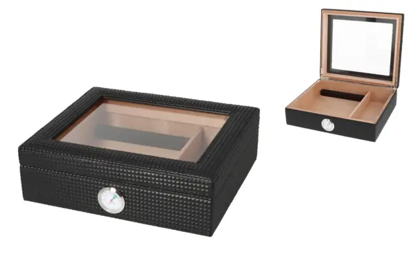 Angelo Humidor PU Diamond schwarz mit Hygrometer/Humidifier 26,4x 22,8x 8,3cm 