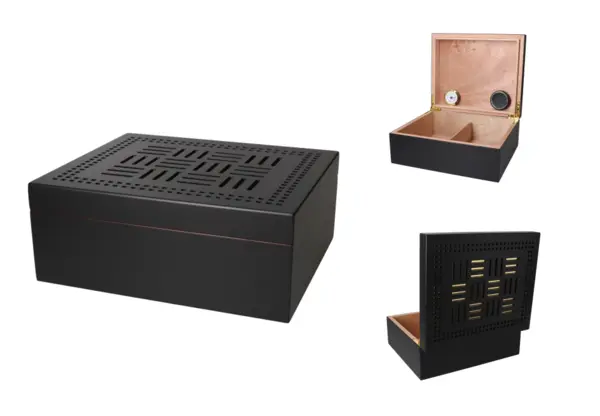 Angelo Humidor schwarz matt/Golddekor 28x23,6x11,2cm 