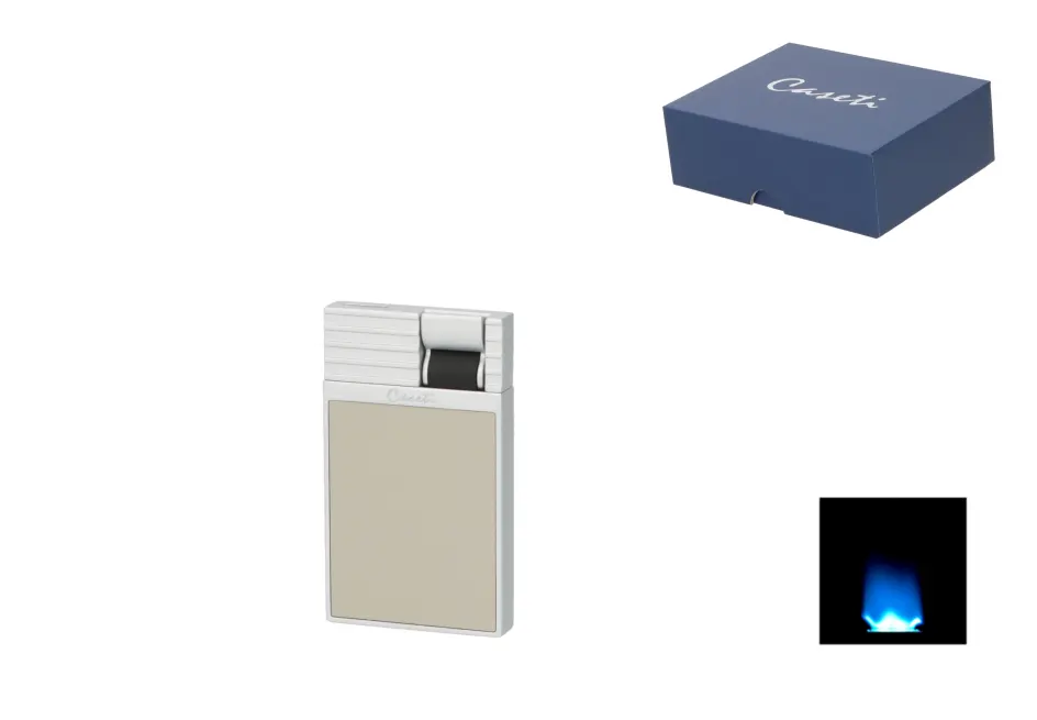 Caseti Feuerzeug Flat Flame, chrom/grau-beige 