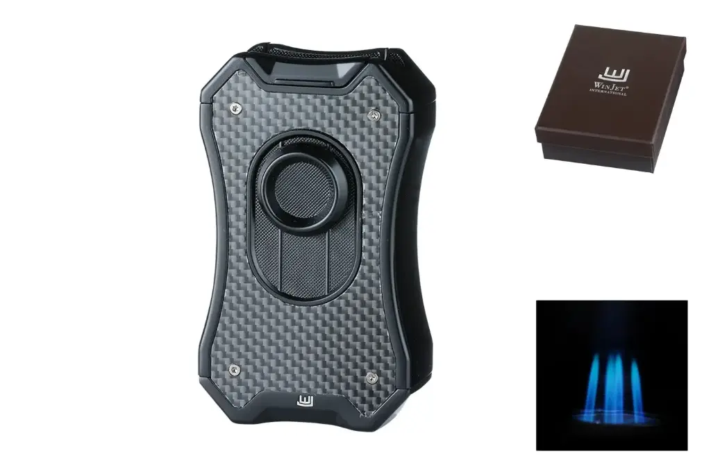 Winjet Premium Feuerzeug 4xJet schwarz/Carbon 