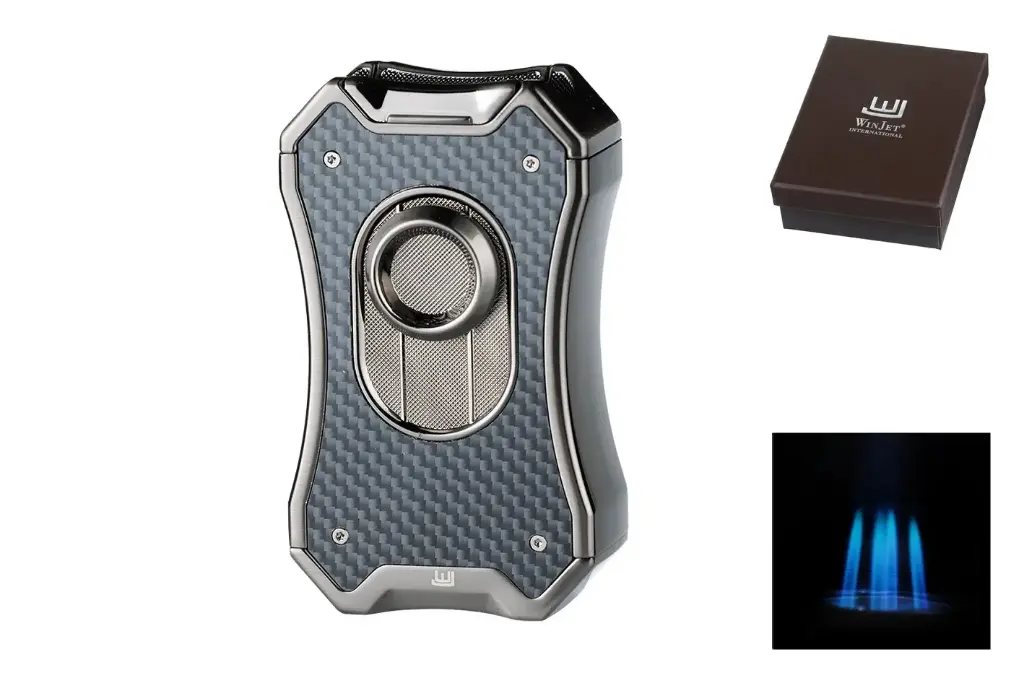 Winjet Premium Feuerzeug 4xJet anthrazit/Carbon 