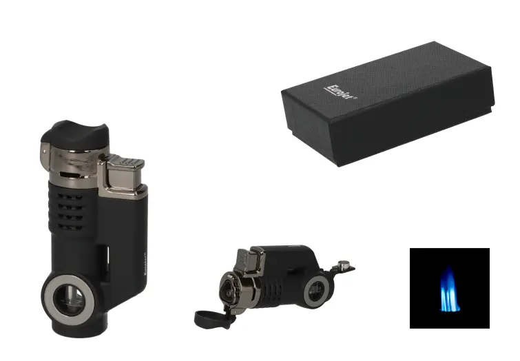 Eurojet Feuerzeug Jet Schwarz Matt mit Bohrer, Zigarrenablage