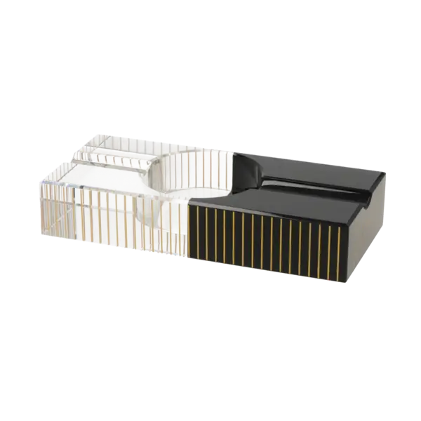 Angelo Zigarrenascher, Kristallglas schwarz/klar 2 Ablagen, 20x 8,8x 3,8cm 