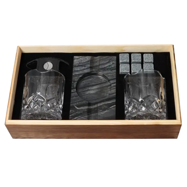 Exklusives Zigarren- & Whisky-Geschenkset – Marmor-Optik & Kristallgläser