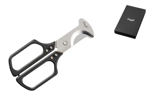 Angelo Zigarrenschere High End, Metall 12,5 cm schwarz/silberfarben+Etui, extra scharf 