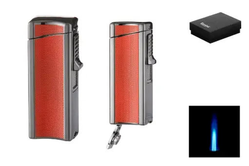 Eurojet Feuerzeug 1xJet dark gun gebürstet/rot mit Bohrer 10mm u. Zigarrenablage