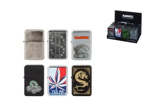 Angel Benzin Feuerzeug 24 Motive, Displaybox 