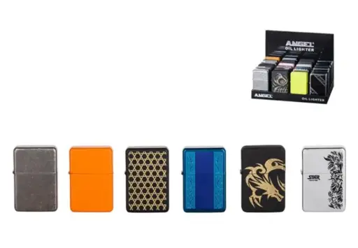 Angel Benzin Feuerzeug 24 Motive, Displaybox 