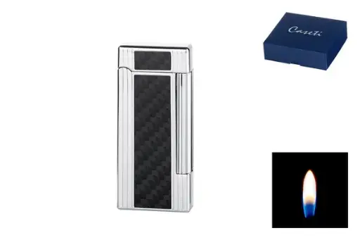 Caseti Feuerzeug Stein chrom/schwarz Carbon 