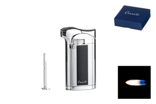 Caseti Feuerzeug Piezo/Pfeifenstopfer chrom glänzend/schwarz 