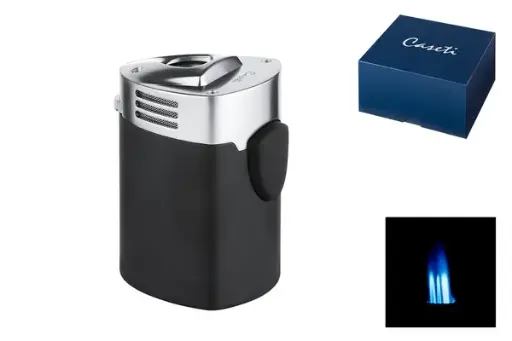 Caseti Feuerzeug Tischfeuerzeug 3xJet schwarz matt/chrom 