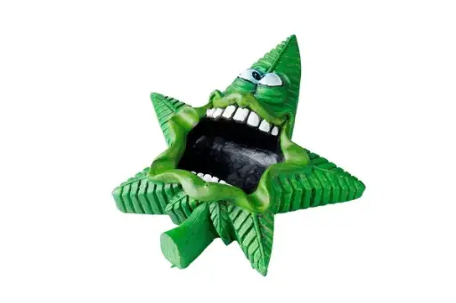 Aschenbecher, Polyresin grün Hanfblatt, 14,5x 12x 4,5cm 