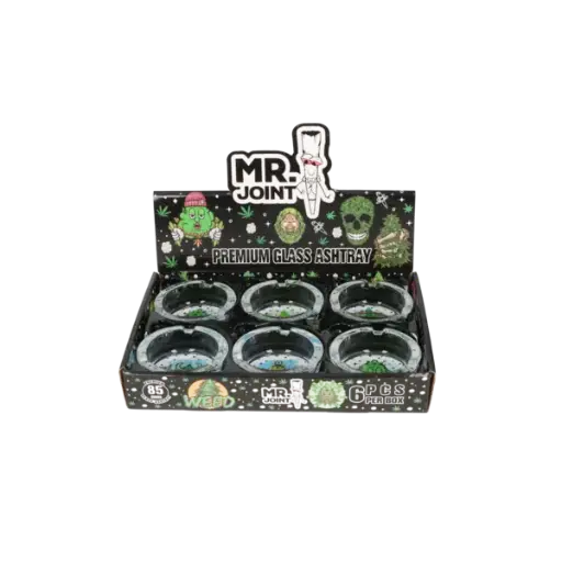 Aschenbecher Glas, Hanf versch. Motive, Ø 8,5cm, H. 3,3cm 