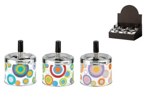 Angelo Schleuderaschenbecher, Metall Kreise, Ø 9cm H. 8cm 