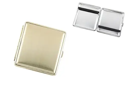 Angelo Zigaretten Etui 20er, 85mm, Metall goldfarben, Gummi 