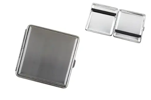 Angelo Zigaretten Etui 20er, 85mm, Metall anthrazit, Gummi 