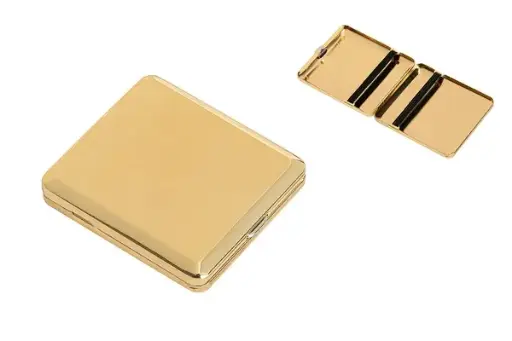 Angelo Zigaretten Etui 18er, 85mm, Metall goldfarben, Gummi 