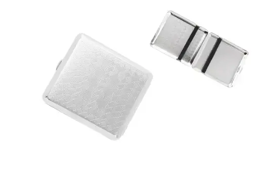 Angelo Zigaretten Etui 18er, 85mm, Metall chrom Satin Dekor, Gummi 