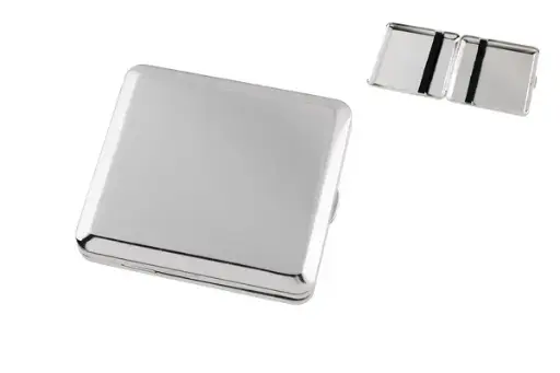 Angelo Zigaretten Etui 18er, 85mm, Metall chrom Satin, Gummi 
