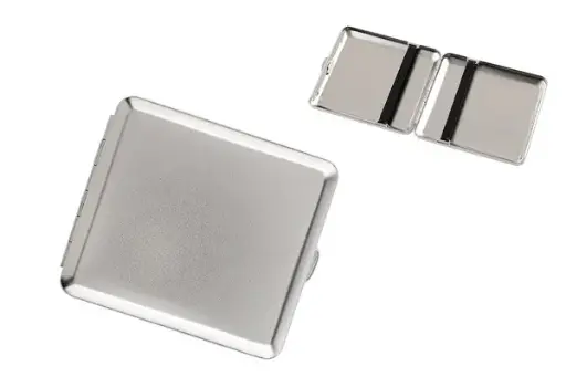 Angelo Zigaretten Etui 18er, 85mm, Metall chrom gebürstet, Gummi 