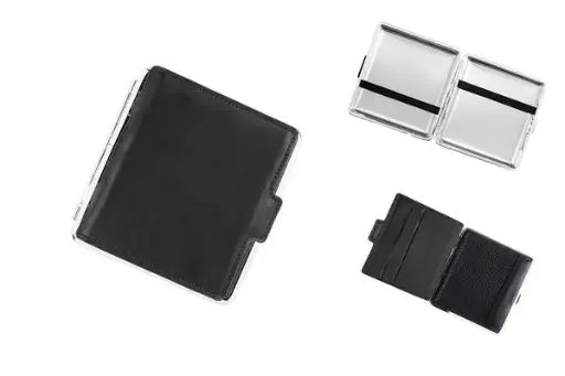 Angelo Zigarettenetui 20er, 85mm KL schwarz incl. Kartenhalter, Gummi 