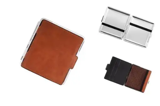 Angelo Zigarettenetui 20er, 85mm KL Braun incl. Kartenhalter, Gummi 