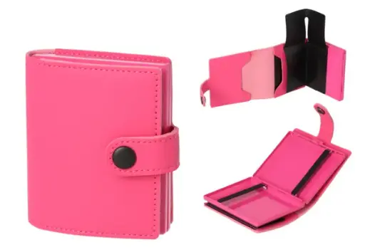 Angelo Zigaretten Etui Metall, 18er, Gummi, Hülle PU pink, Geld+Kartenfach 