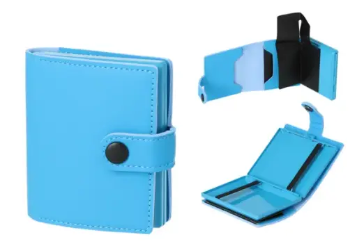 Angelo Zigaretten Etui Metall, 18er, Gummi, Hülle PU aquablau, Geld+Kartenfach 