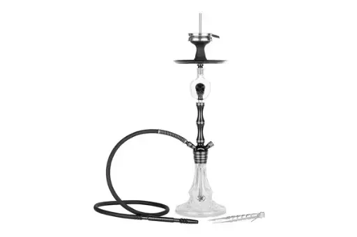 Super Heroes Shisha 1er 70cm schw./sil.,Clicksyst.,Molassefänger,Schlauchfeder,Silikonkopf mit Kamin 