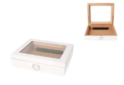 GERMANUS Humidor Mensalla Weiß Matt mit Fenster – 26 x 22 x 6 cm