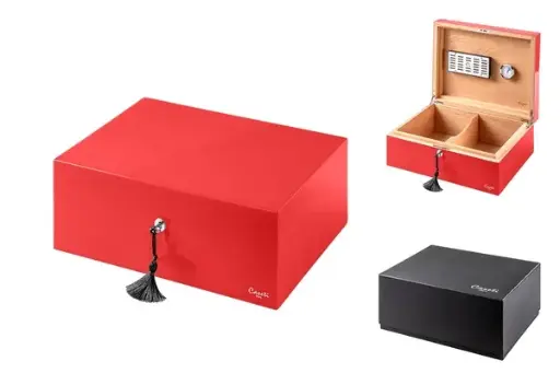 Caseti Humidor Paris, rot Hochglanz lackiert, 36,8x 27,7x 13,6cm abschließbar 