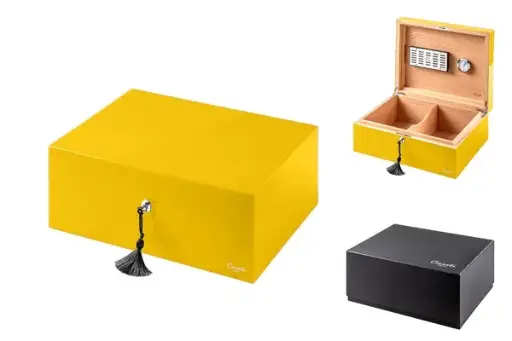 Caseti Humidor Paris, gelb Hochglanz lackiert, 36,8x 27,7x 13,6cm abschließbar 