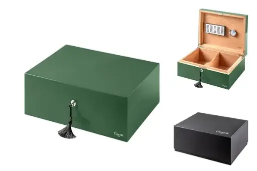 Caseti Humidor Paris, grün Hochglanz lackiert, 36,8x 27,7x 13,6cm abschließbar 
